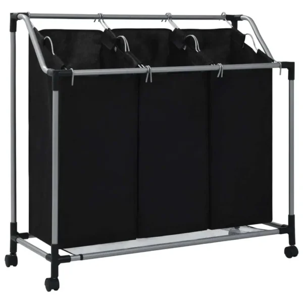 3-Bag Laundry Sorter with Black Steel Frame - Durable Clothes Hamper Organizer