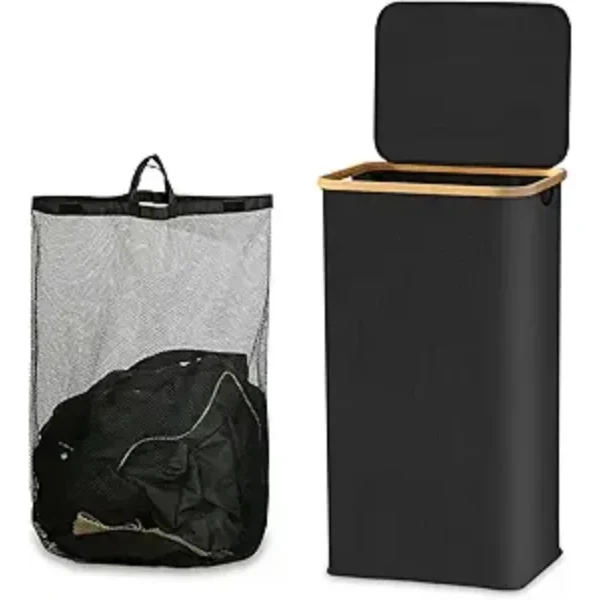 100L Large Laundry Basket with Lid, Laundry Basket with Lid and Removable Bag Tall Laundry Freestanding Collapsible Hamper