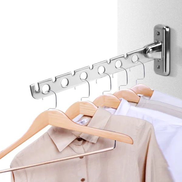 Wall Mounted Indoor Space Saving Laundry Storage Supplies 6 Holes Clothes Drying Rack Stainless Steel Clothes Folding Hangers