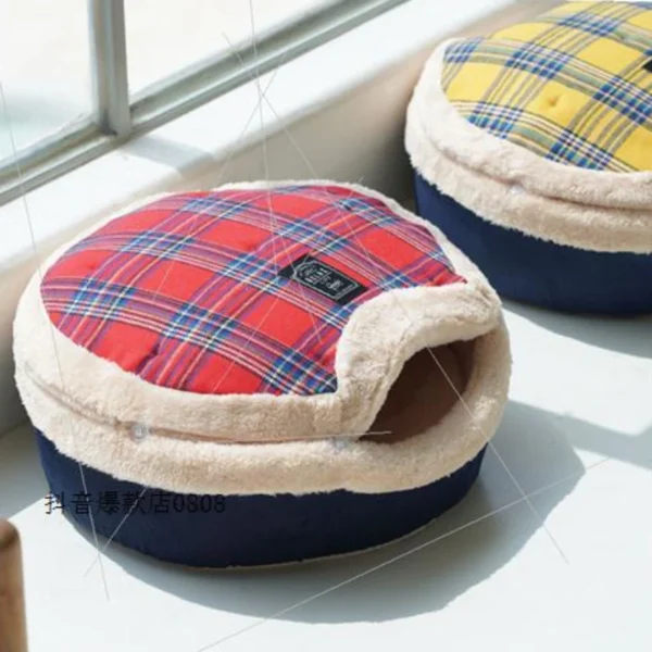 Round Cozy Plush Pet Bed Hood Washable Cushion Cave Capsule Puffs Cat Bed Sleeping Bag Indoor Camas Para Perros Pet Supplies